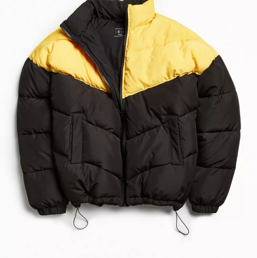 Urban Outfitters Black and Yellow Chevron Puffer Jacket